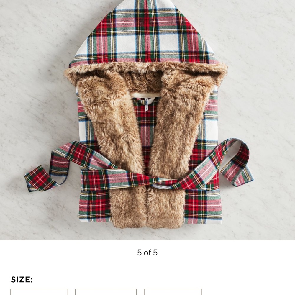 Pottery Barn Stewart Plaid Faux Fur trim Robe